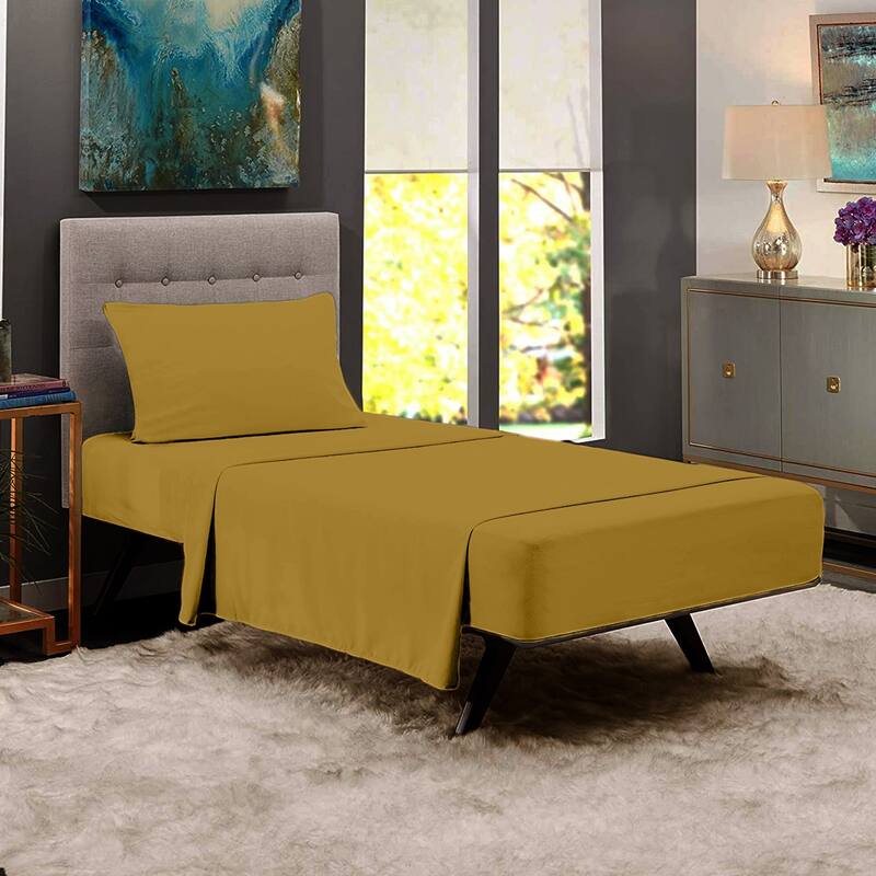 Premium Home Collection Microfiber Soft Cooling Twin Bed Sheet Set - 3 Piece - Gold