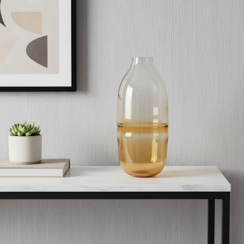 14" Clear And Amber Ombre Glass Round Table Vase - 5.90