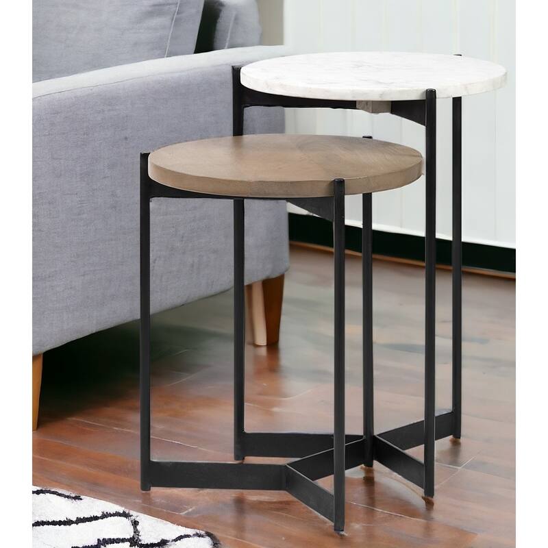 HomeRoots 24" Brown And White Glass Round End Table - 16' X '24' X '16 - Black - Glass