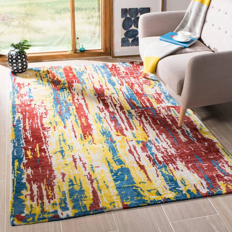 SAFAVIEH Couture Hand-knotted Tibetan Cyrena Modern Wool Rug - 6' x 9' - White/Multi