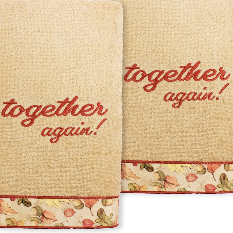 Authentic Hotel and Spa Thanksgiving Together Again - Embroidered Luxury 100% Turkish Cotton Hand Towels (Set of 2)