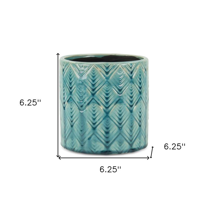 HomeRoots 6" Turquoise Geometric Ceramic Indoor Outdoor Round Pot Planter