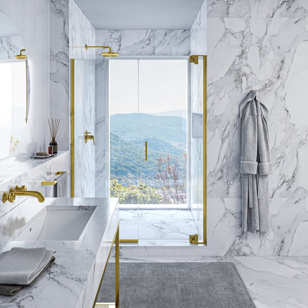 Seawin Flex X Duo Pivot Glass Shower Door and Inline Panel 57 - 60 in. W x 72 in. H 3/8 in. (10 mm) Thick Clear Tempered Glass