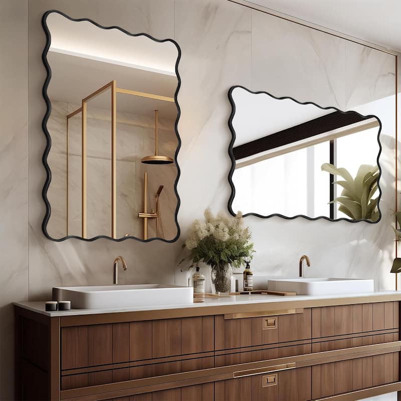 Rectangle Metal Framed Irregular Wavy Wall Mirror