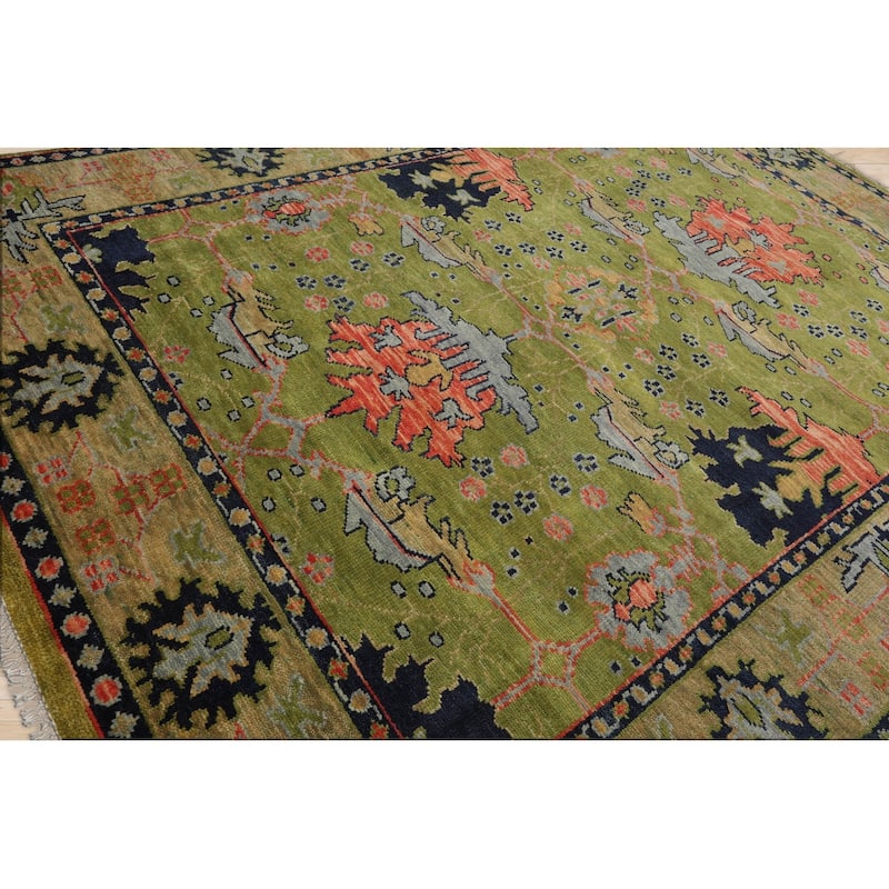 Hand Knotted Green Turkish Oushak Wool Traditional Oriental Rug