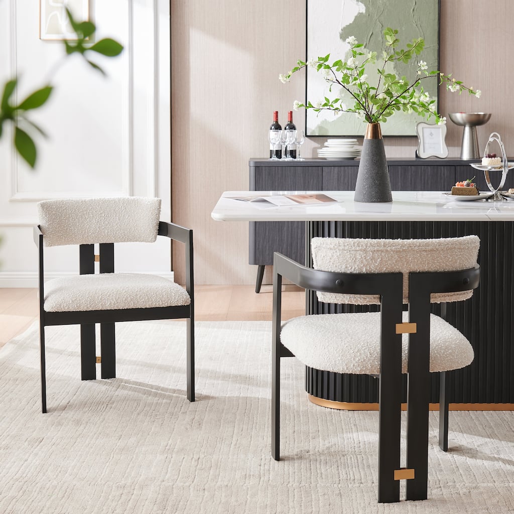 Boucle Fabric Contemporary Dining Chairs with Metal Frame