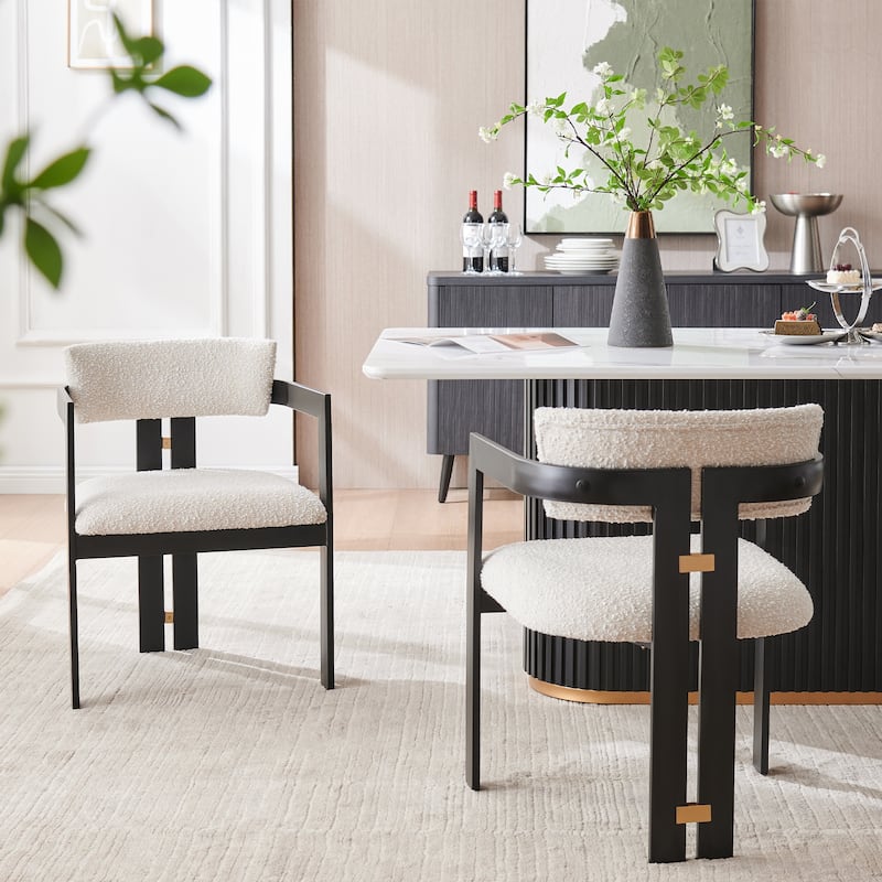 Boucle Fabric Contemporary Dining Chairs with Metal Frame