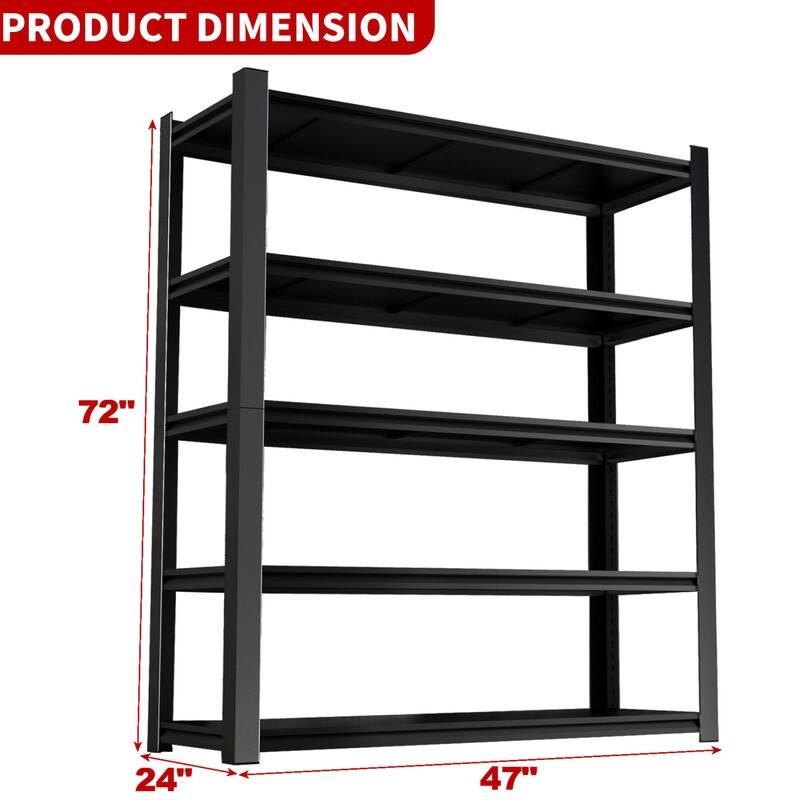 5/6-Tier Adjustable Heavy Duty Metal Storage Shelves, Black, 72/82"H