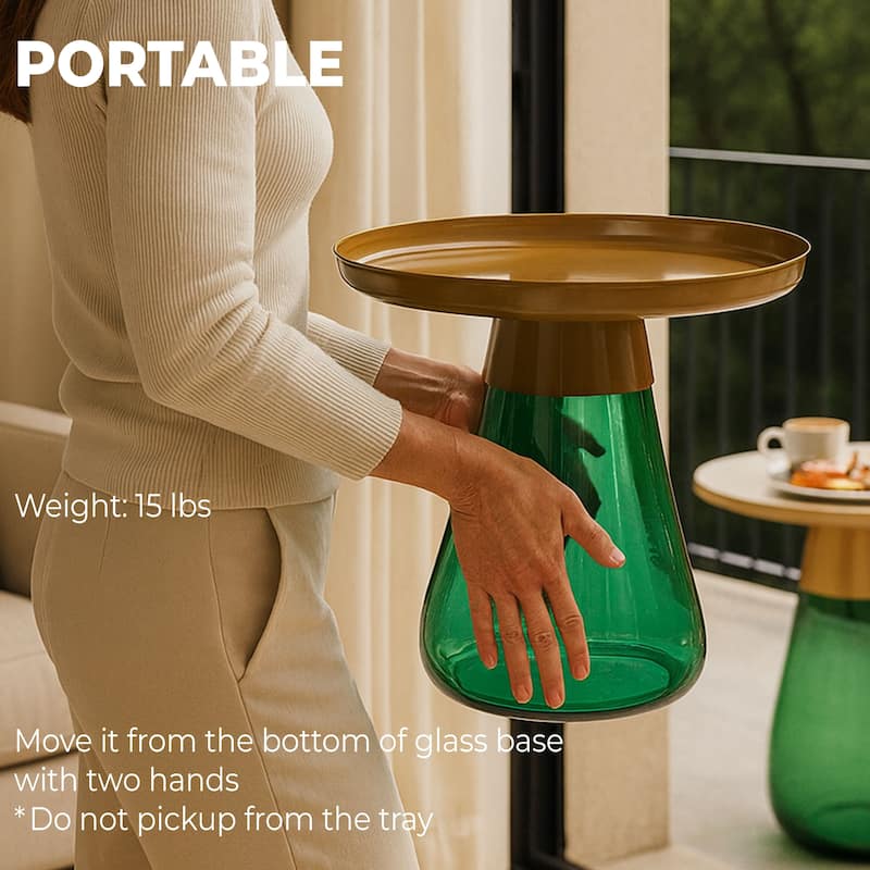 Green Titanium Coffee Table with Matte Gold Tray Top Round 19x20