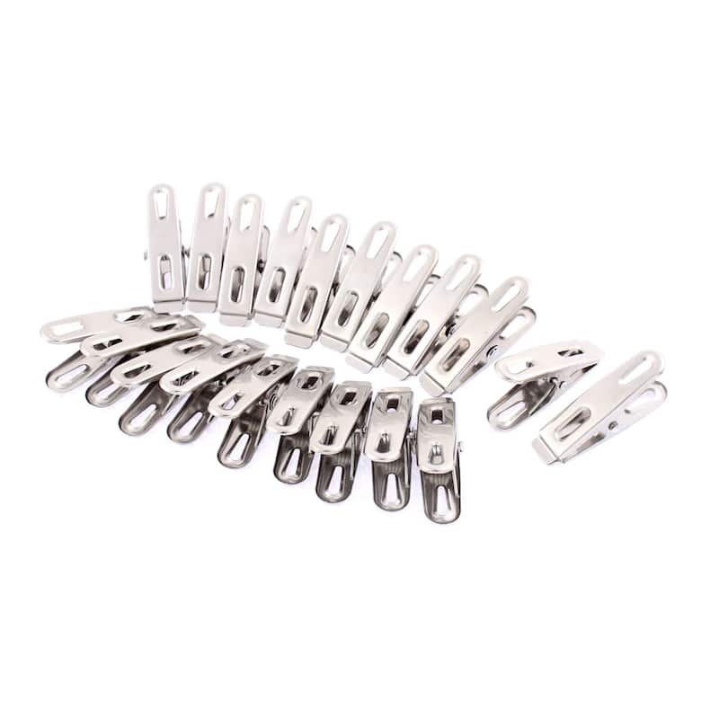 Home Laundry Stainless Steel Clothes Pegs Hanging Clips 20PCS - Silver Tone - 2" x 0.8" x 0.5"(L*W*T)