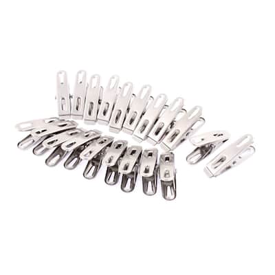 Home Laundry Stainless Steel Clothes Pegs Hanging Clips 20PCS - Silver Tone - 2" x 0.8" x 0.5"(L*W*T)