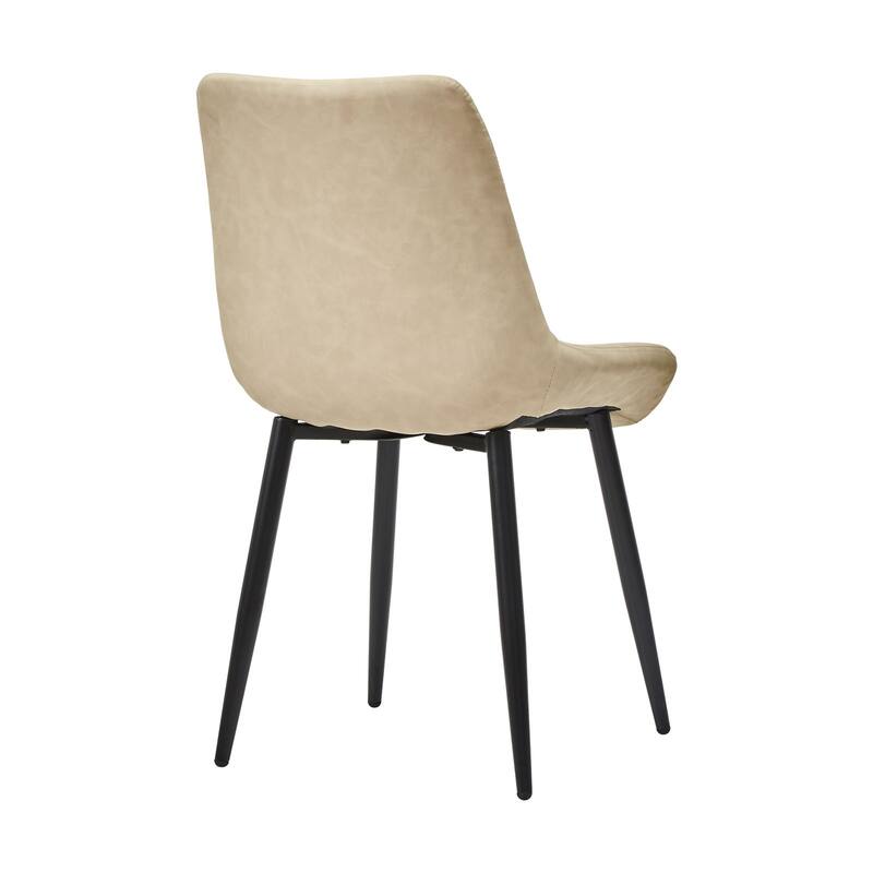 Beige Faux Leather Dining Chairs Set of 2 with Metal Frame and Cushion - 18.1" W x 18.1" D x 34.2" H