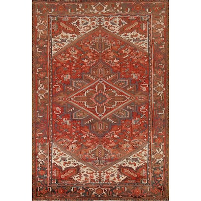 Geometric Heriz Persian Vintage Area Rug Hand-Knotted Wool Carpet - 8'3"x 10'10"