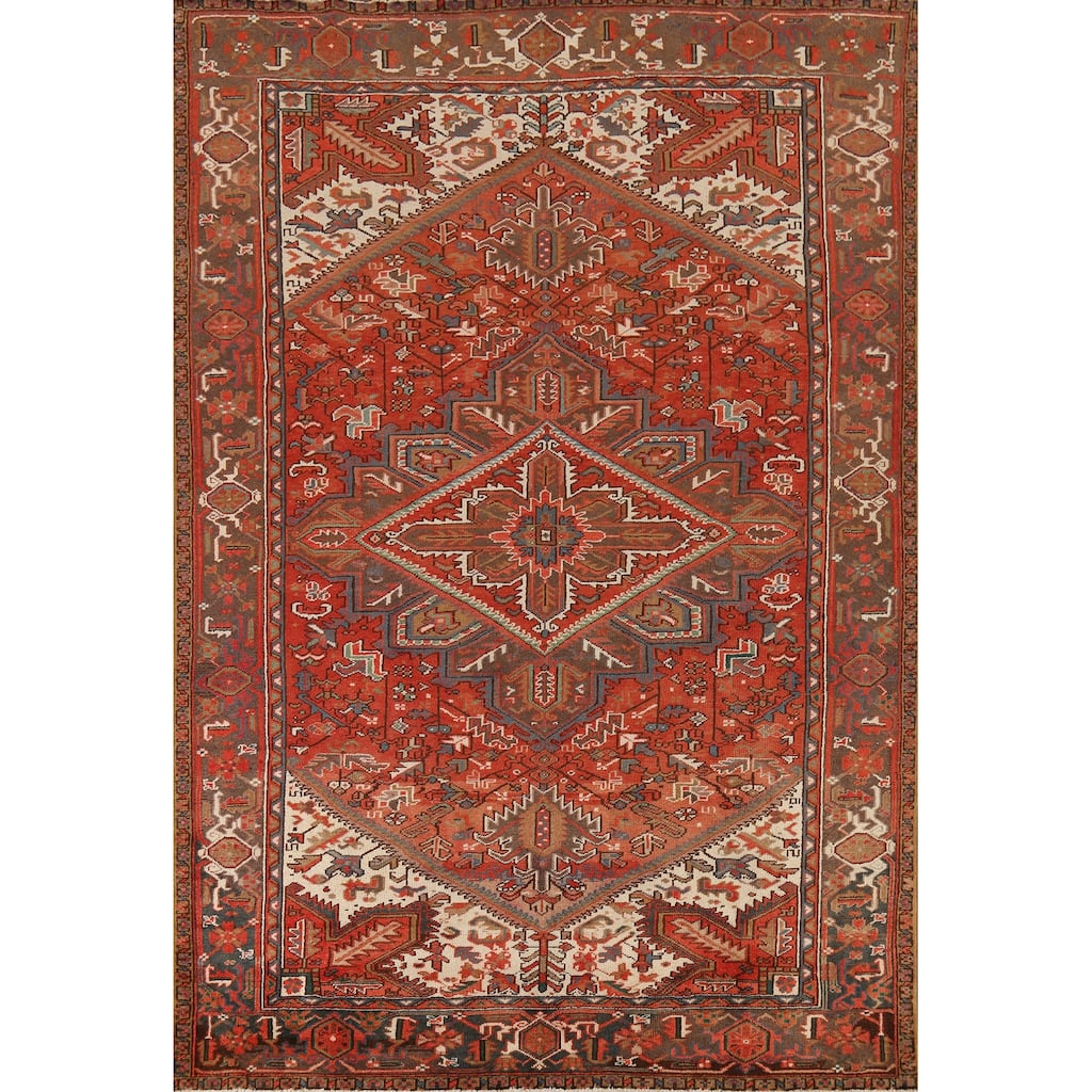 Geometric Heriz Persian Vintage Area Rug Hand-Knotted Wool Carpet - 8'3"x 10'10"