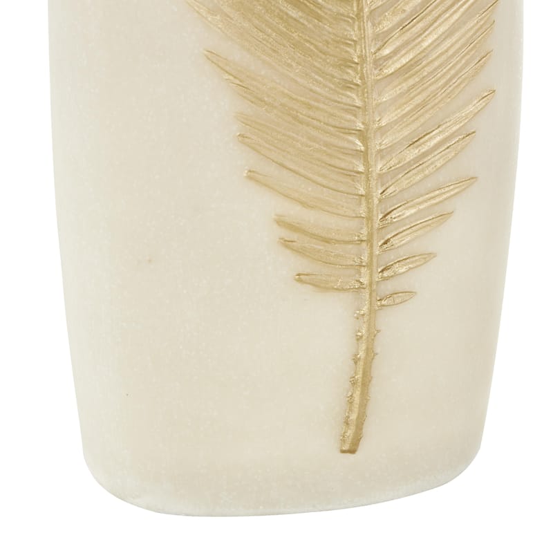 Polystone Leaf Decorative Vase with Gold Leaf Relief - Cream - Roche River Decor