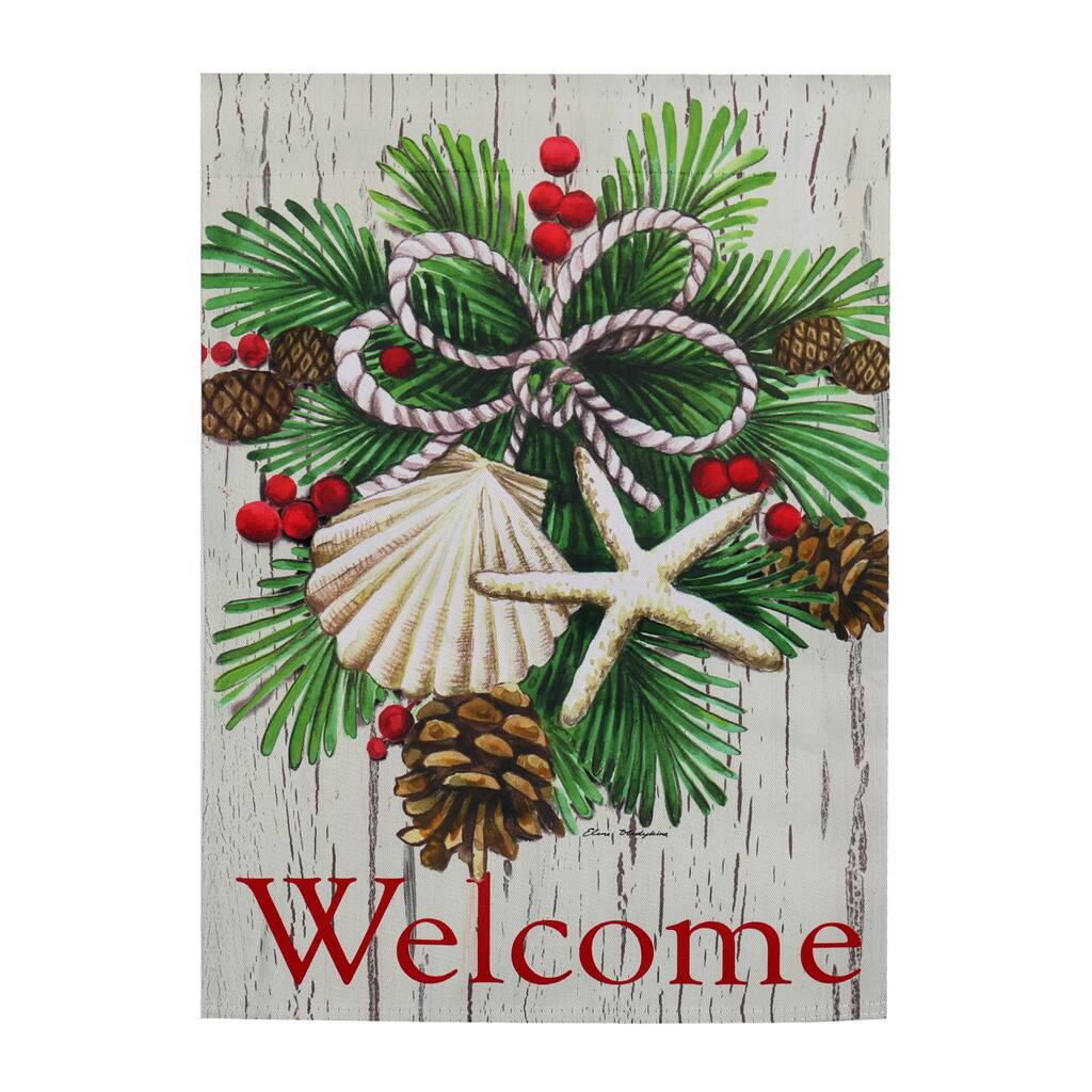 12.5 in. x 18 in. Coastal Christmas Garden Suede Flag