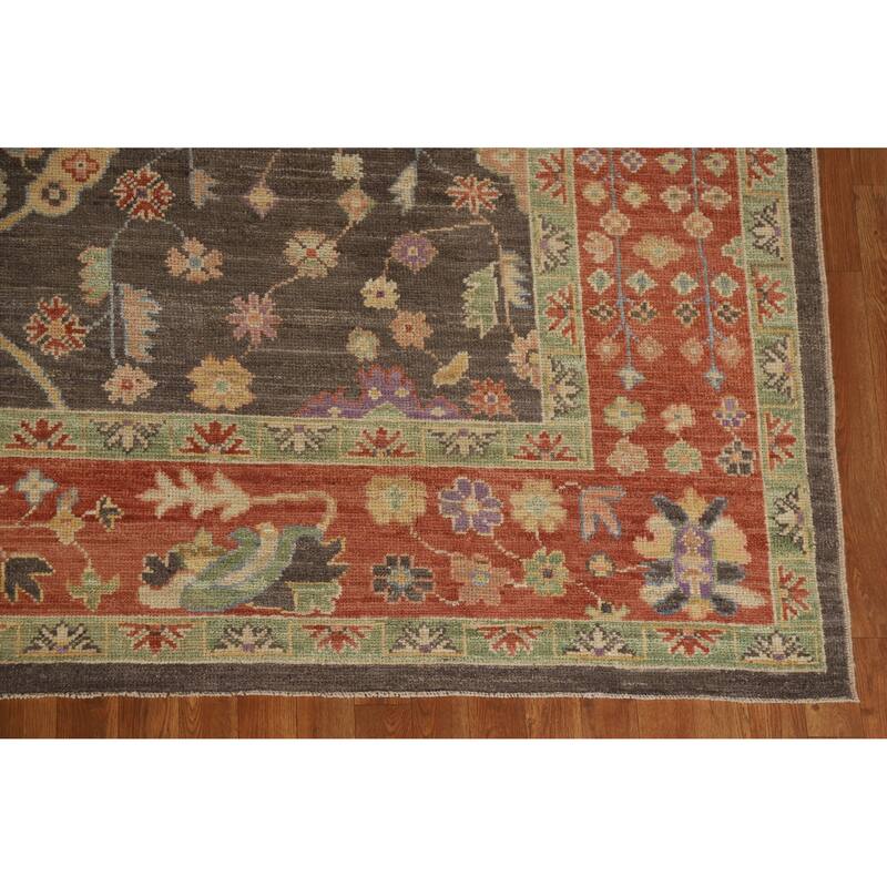 Hand Knotted Oriental 100% Wool Carpet Transitional All-Over Greys & Charcoal Oushak Area Rug - 12' 3'' X 9' 4''