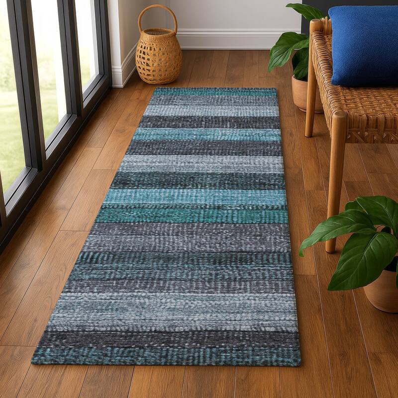 Premium Washable Super Soft Ombre Stripes Mayfield Rug - Teal - 2'3" x 7'6"