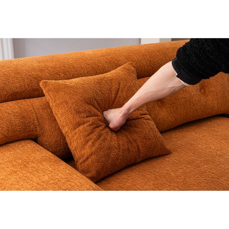 Reconfigurable 4-Seater Sectional Sofa, Orange Fabric Couch with 2 Pillows, 103x36x30 inches