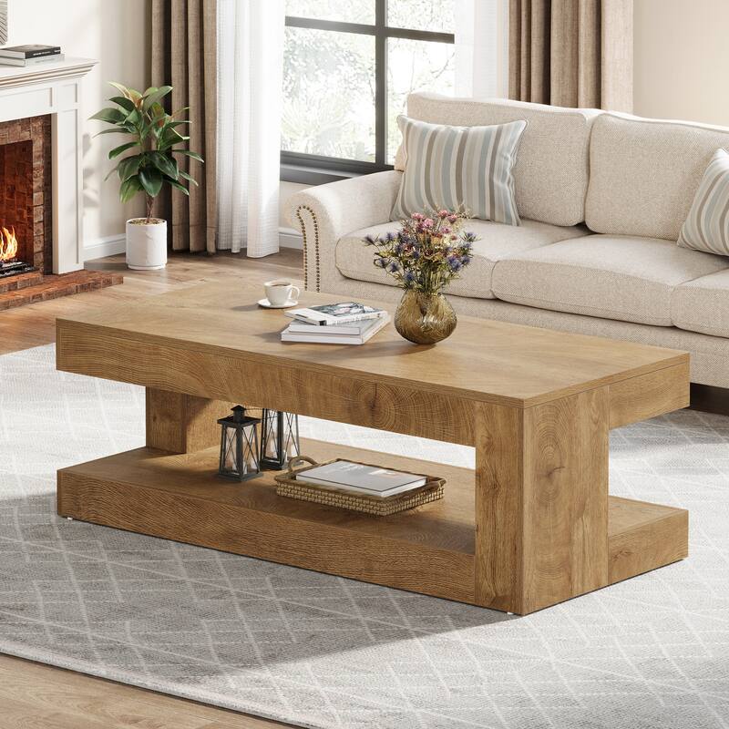 47-Inch Rectangular Coffee Table with Storage for Living Room, Grey - 23.62" D x 47.24" W x 19.69" H - Rustic Brown
