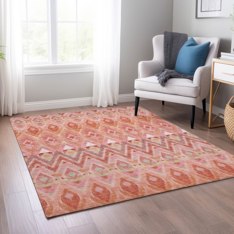 Machine Washable Indoor/ Outdoor Chantille Geometric Boho Rug - Pink - 5' x 7'6"