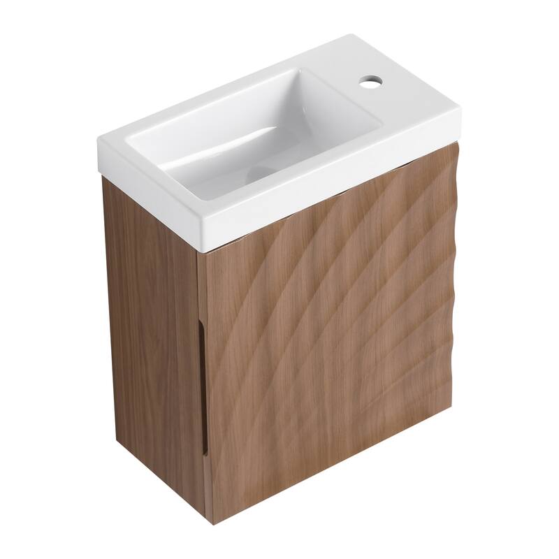 GDFStudio - Helsinki 18.5" Modern Wall-Mounted Bathroom Vanity Set with Resin Sink, Soft Closing Door & Antirust Hardware