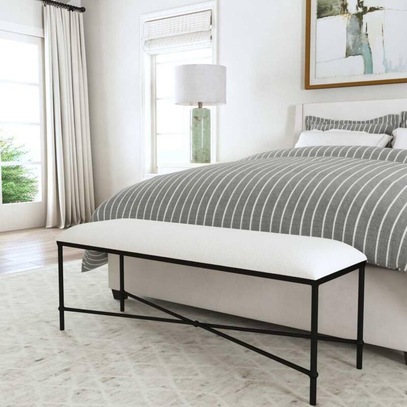 Iron Framed Upholstered Cushion Bench - 50.5" - White and Black