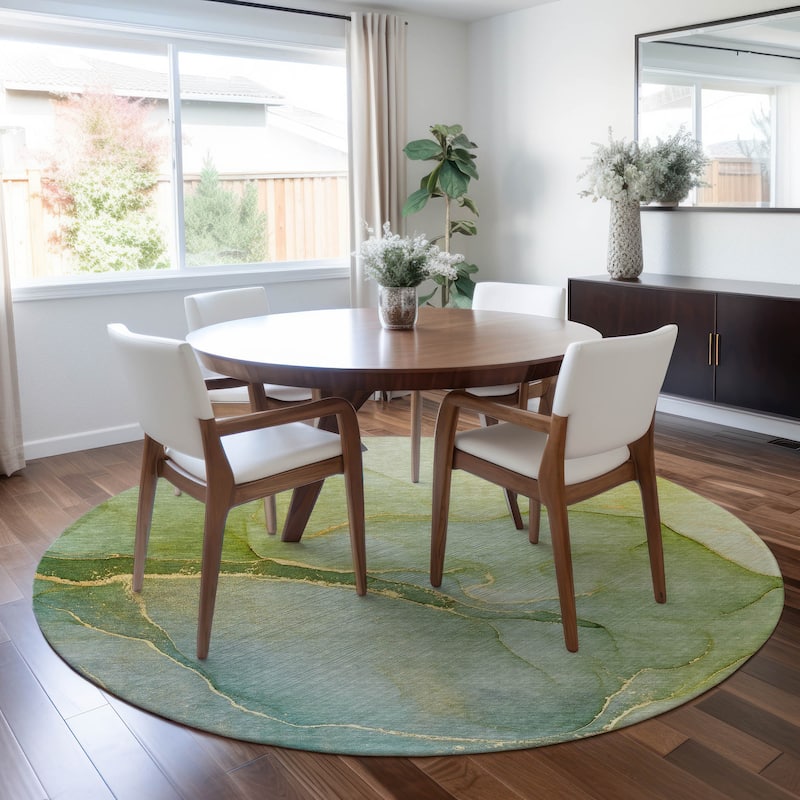 Machine Washable Indoor/ Outdoor Watercolor Chantille Rug - Green - 8' x 8'