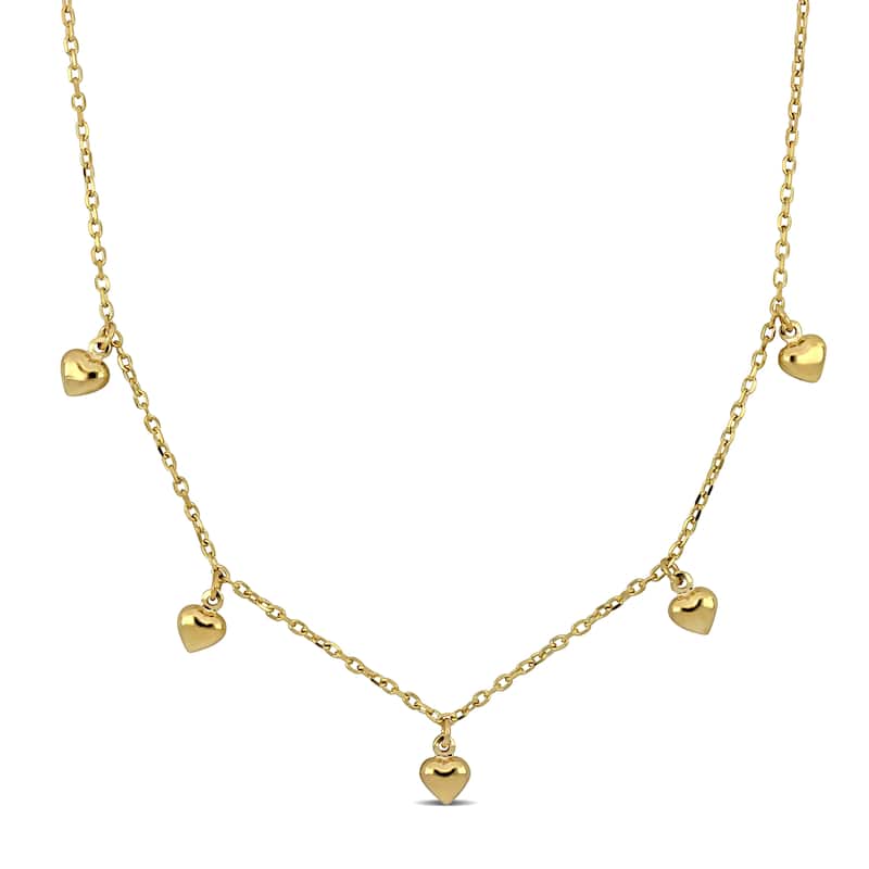Miadora Five Heart Charm Station Necklace in 14K Yellow Gold-14+2 ext