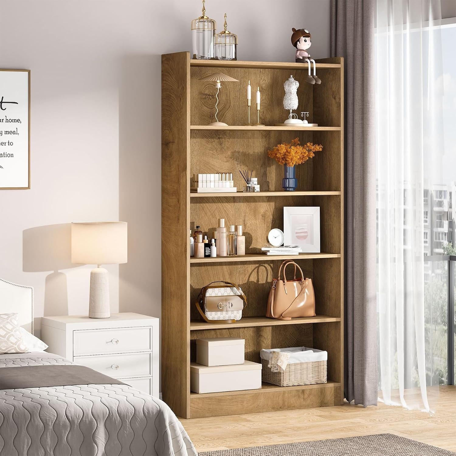 6-Tier Tall Bookcase, 71 Inches Library Bookshelves for Home Office, Living Room, Bedroom