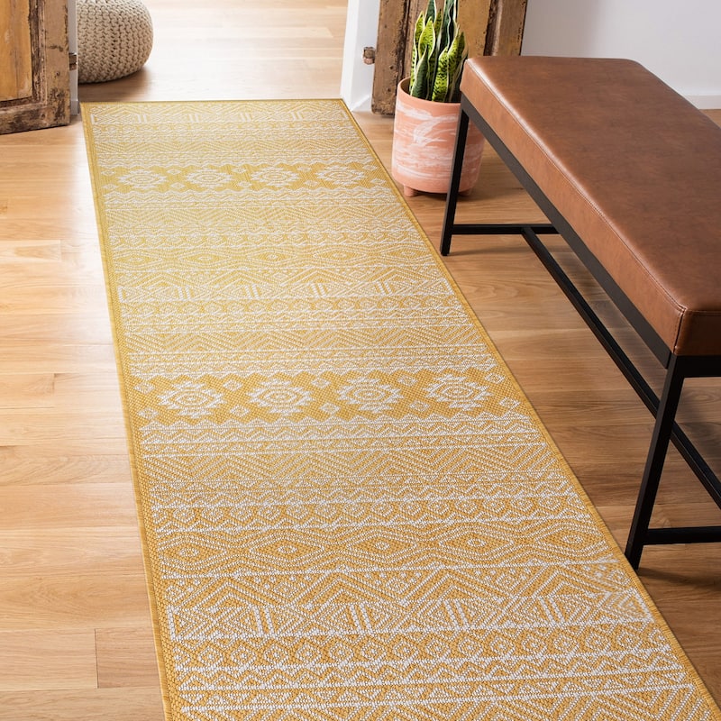 World Rug Gallery Distressed Geometric Bohemian Textured Flat Weave Indoor/Outdoor Area Rug