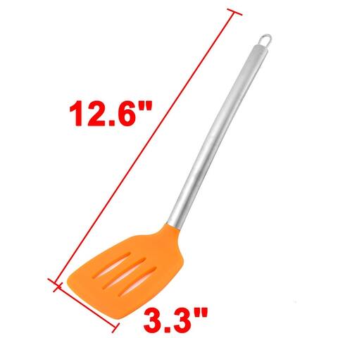 Kitchen Stainless Steel Handle Silicone Slotted Pancake Turner Spatula - 12.6" x 3.3" x 0.6"(L*W*T)