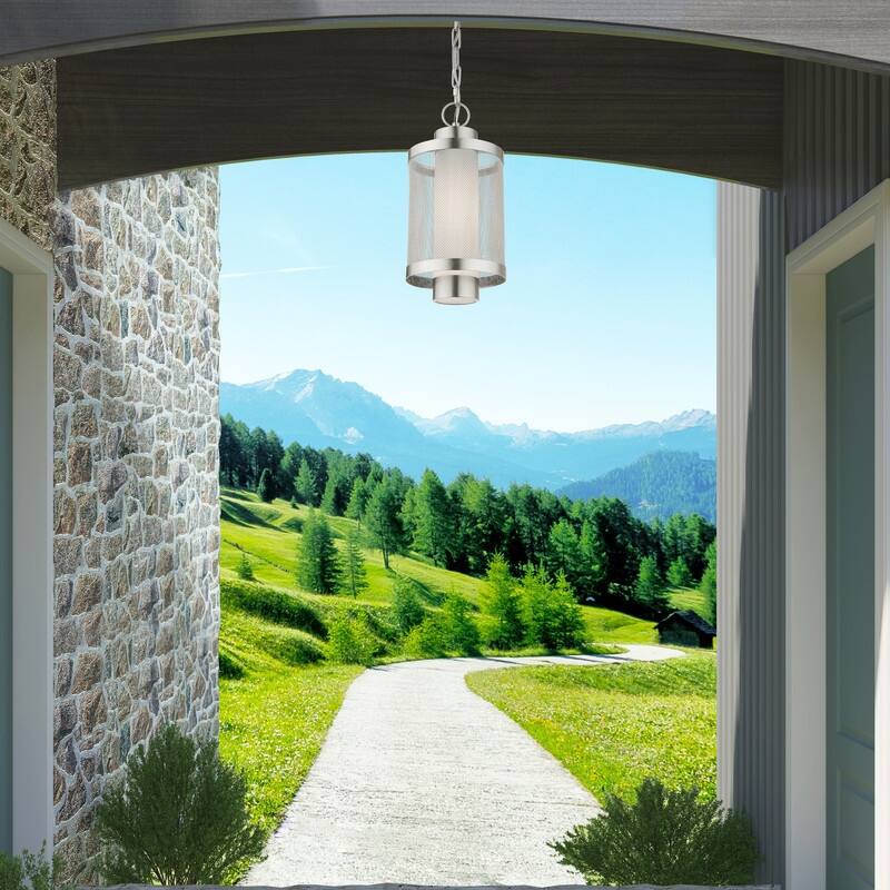 Livex Lighting 1-light Brushed Nickel Outdoor Chain Lantern, 20685-91 - 7" Dia x 14.5" H