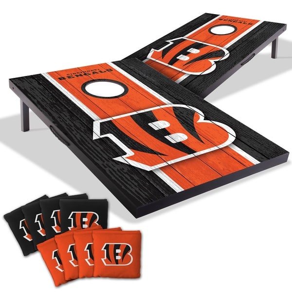 slide 2 of 7, Cincinnati Bengals NFL Compact 2x3 Tailgate Cornhole Board Set Include Carrying Case