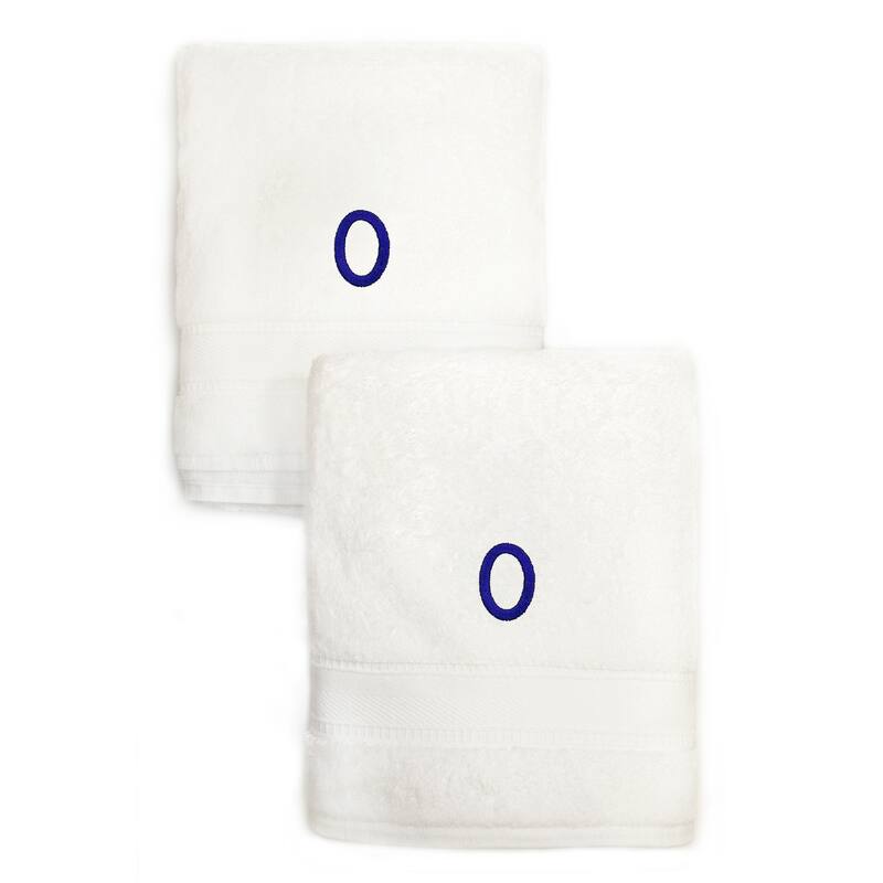 Sweet Kids 2-piece White Turkish Cotton Hand Towels with Royal Blue Monogrammed Initial - White/O
