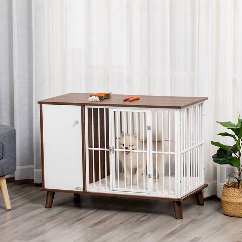 PawHut Furniture Style Dog Crate, Pet Cage Kennel End Table, Indoor Decorative Dog House, with Wooden Top