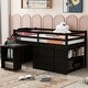preview thumbnail 2 of 7, Espresso Twin Size Wooden Loft Bed with Retractable Writing Desk and 3 Drawers, Storage Stairs and Shelves