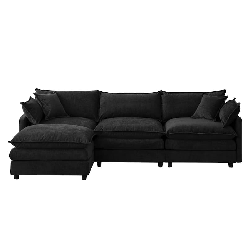 L Shaped Modular Sectional Sofa, Comfy Chenille Deep Seat Cloud Sofa, Upholstered 3 Seat Sofa with Removable Ottoman