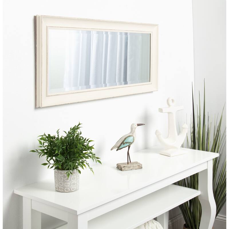 Kate and Laurel Macon Framed Wall Panel Beveled Mirror, 16x36, Soft White - Soft White - 16x36