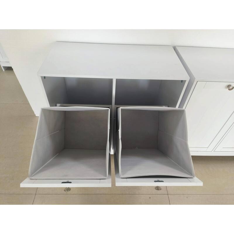 Tilted Laundry Hamper with Removable Basket, Hidden Storage Cabinet