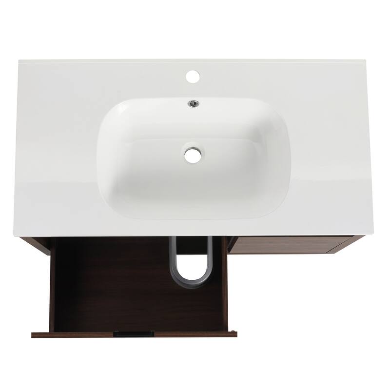 36 in. Plywood Wall Mounted Bathroom Vanity Set in California Walnut with Integrated Resin Sink