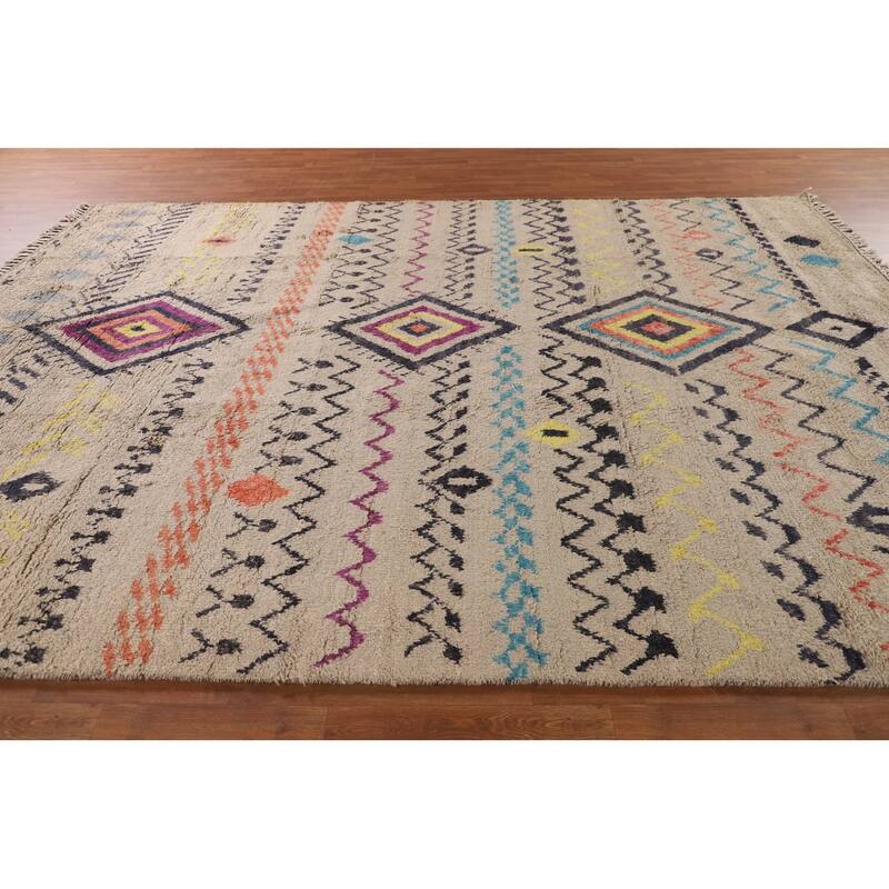 Tribal Moroccan Oriental Area Rug Handmade Wool Carpet - 9'0" x 12'4"