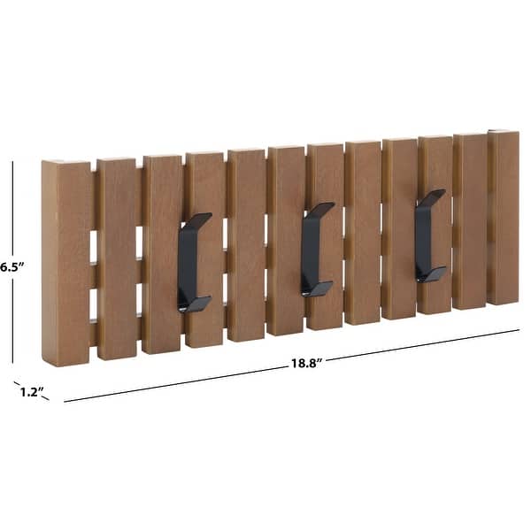 dimension image slide 3 of 12, SAFAVIEH Cato 3-Hook Wall Mounted Coat Rack - 19" W x 1" D x 7" H