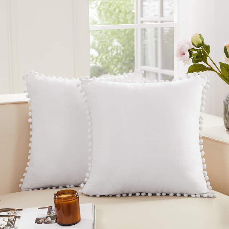 Deconovo Set of 4 Velvet Pom-Pom Pillow Covers Multiple Sizes - 22x22 Inch - Cream white