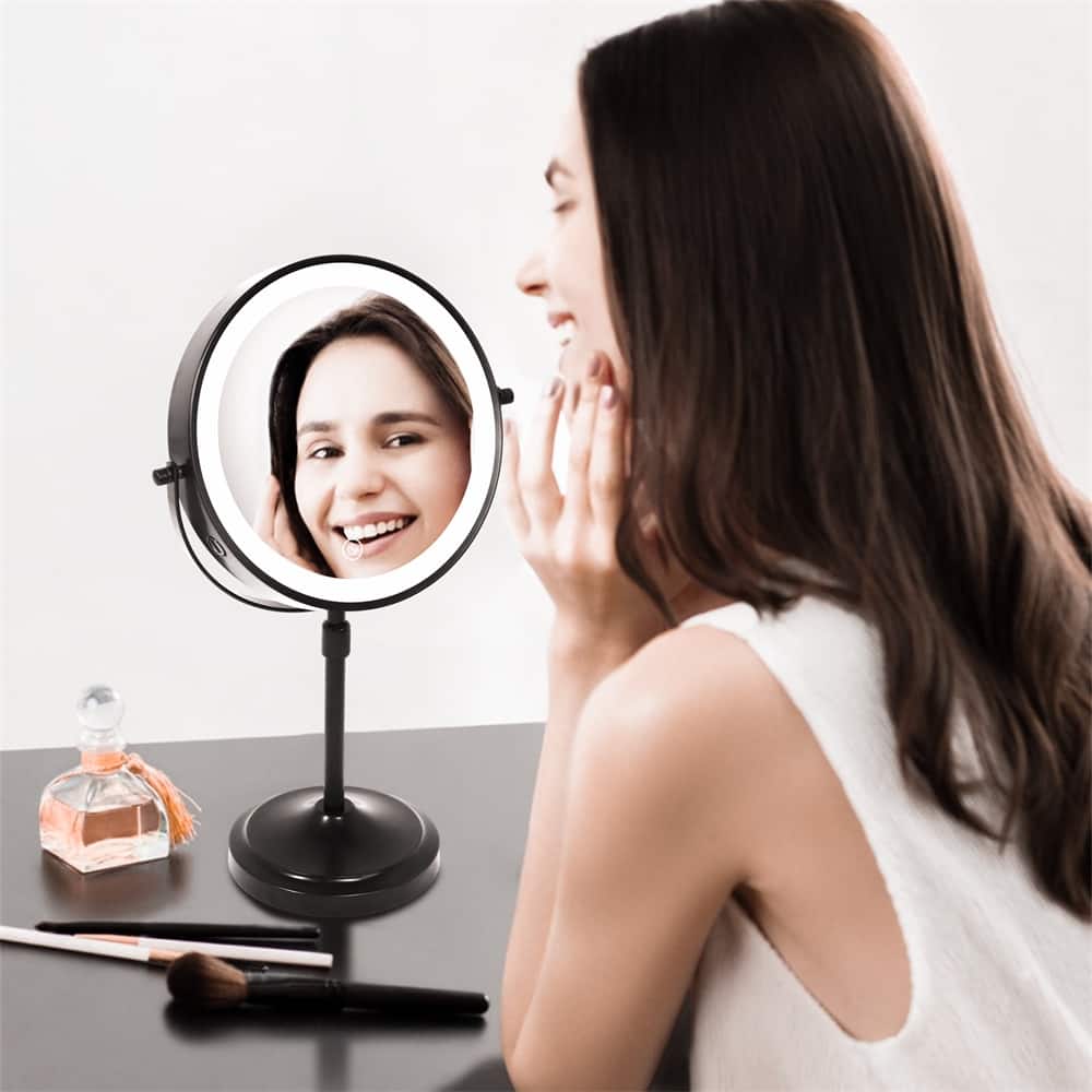 9" Lighted Makeup Double Sided 1X/10 Magnification Mirror, 3 Lighting