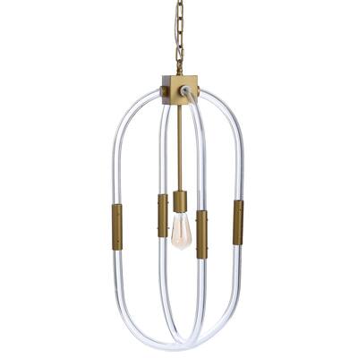 Harp & Finial Prescott Painted Gold Metal and Clear Glass Pendant