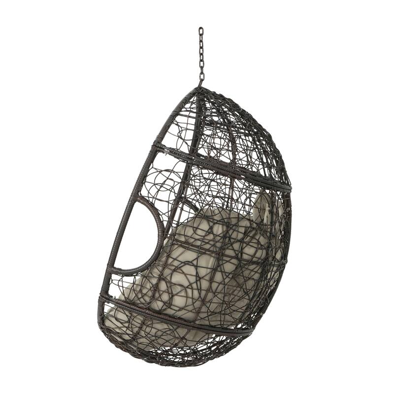 Patio Hanging Basket Swing Chair, 49 Inch, Brown Rattan and Metal