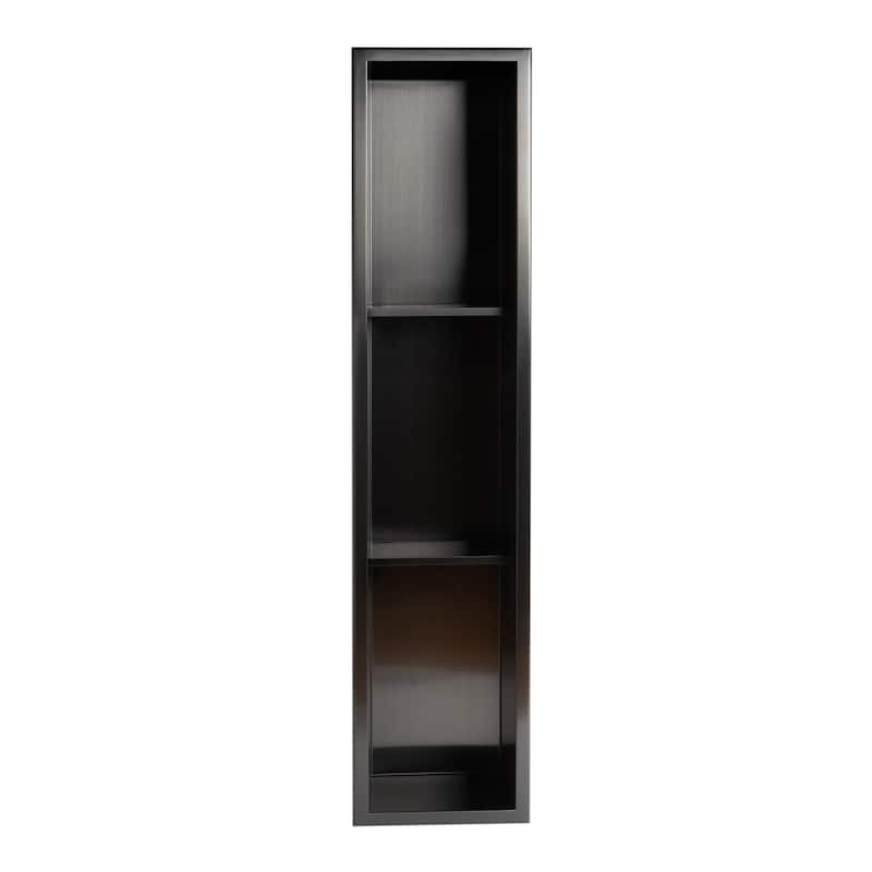 ALFI brand 8" x 36" Brushed Black PVD Stainless Steel Vertical Triple Shelf Shower Niche