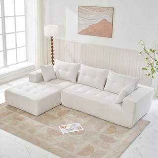 110 inch Linen Upholstered Sectional Sofa Minimalist L-Shape Sleeper ...