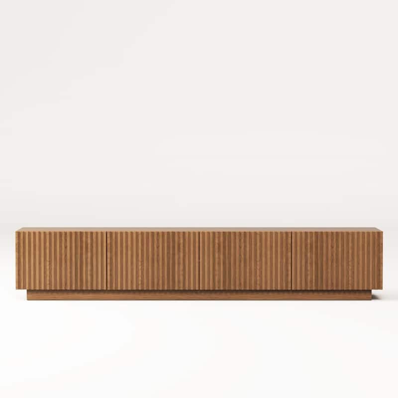 86.6" Modern Walnut TV Stand with Grille Doors & Storage for 90" TVs - 86.6"Wx15.9"Dx17.5"H
